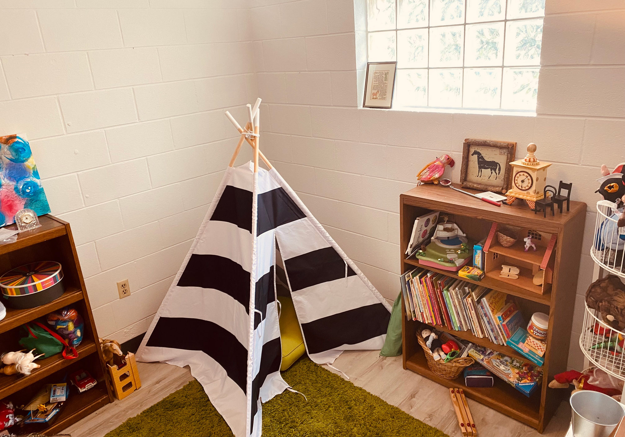 A comfortable space for play therapy.